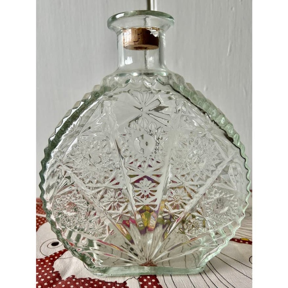 Vintage 60s decanter bottle with cork Anchor hocking pressed glass